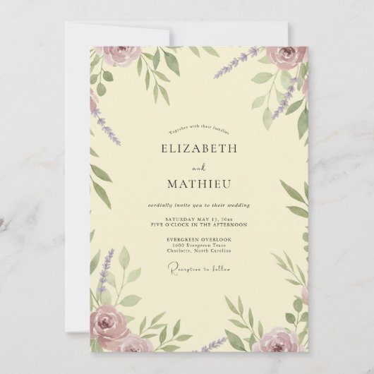 Boter Mauve Blad Bruiloft Kaart (Voorkant)