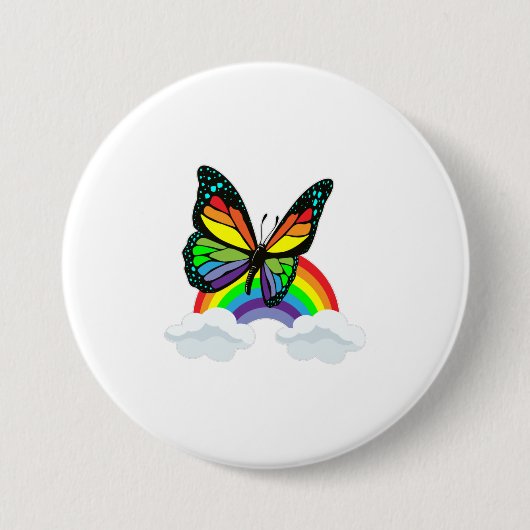 Boter met regenboog ronde button 7,6 cm (Voorkant)