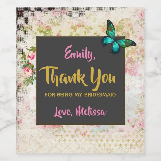 Boter op collage Bridesmaïde Bedankt Wijn Etiket (Enkel label)