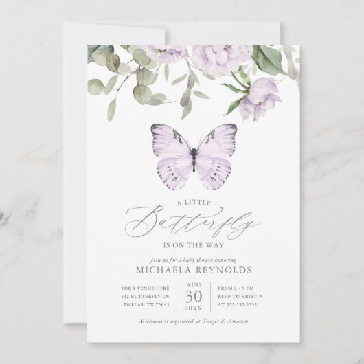 Boter op de weg naar Paars Floral Baby shower Kaart (Voorkant)