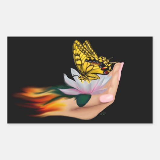 Boter op Lotus Bloom Rechthoekige Sticker (Voorkant)