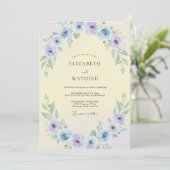 Boter Paarse Ranunculus Eucalyptus Bruiloft Kaart (Staand voorkant)