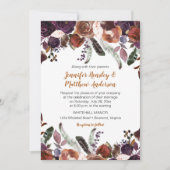 Boter Rum Roest Donker Paarse Rozen Boho Bruiloft Kaart (Voorkant)