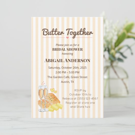 Boter samen Vrijgezellenfeest Champagne & Brood Kaart (Staand voorkant)