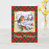 Boter Tartan met Robin Persoonlijke Kerstmis Kaart (Gele Bloem)