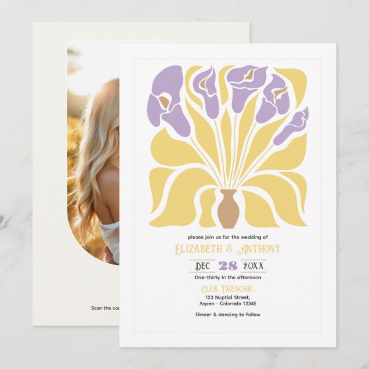Boter & Wisteria Abstracte Bloem Boho Bruiloft Kaart (Voorkant / Achterkant)