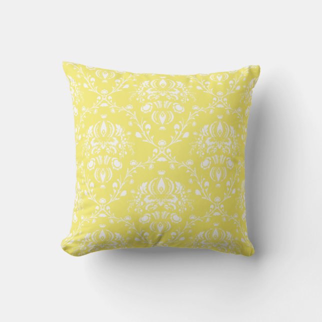 Boter Yellow en White Damask Kussen (Voorkant)