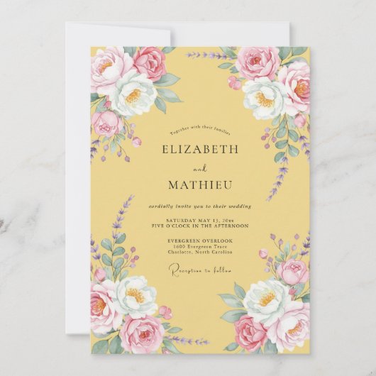 Boter Zachte Roze Ranunculus Eucalyptus Bruiloft Kaart (Voorkant)