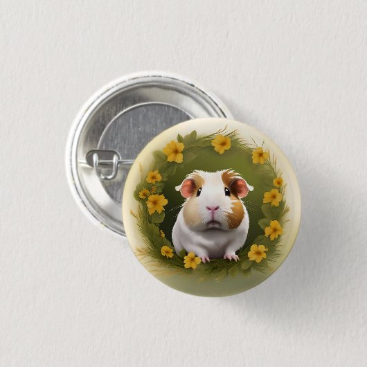 boterbloem-cavia, ronde button 3,2 cm (Voorkant /achterkant)