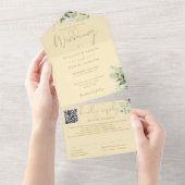 Boterbloem Geel Groene Monogram QR Code Trouwen All In One Uitnodiging (Afscheurbaar)
