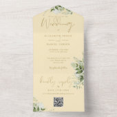 Boterbloem Geel Groenery QR Code Monogram Huwelijk All In One Uitnodiging (Binnen)