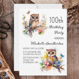 Boterflies 100th Birthday Owl Spring Flowers Kaart
