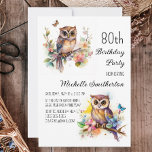 Boterflies 80th Birthday - struik Kaart<br><div class="desc">80e verjaardagsfeestuitnodiging met schilderijen van een schattige uil die onder bloesems in de takken van een boom zit. Neem contact met mij op voor hulp bij uw aanpassingen of om aanvullende Zazzle-producten aan te vragen of te coördineren voor uw viering.</div>