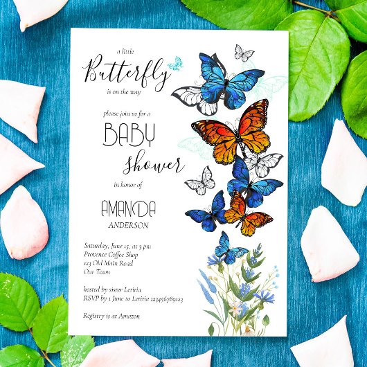 Boterflies weidebloemen baby shower nodigen kaart