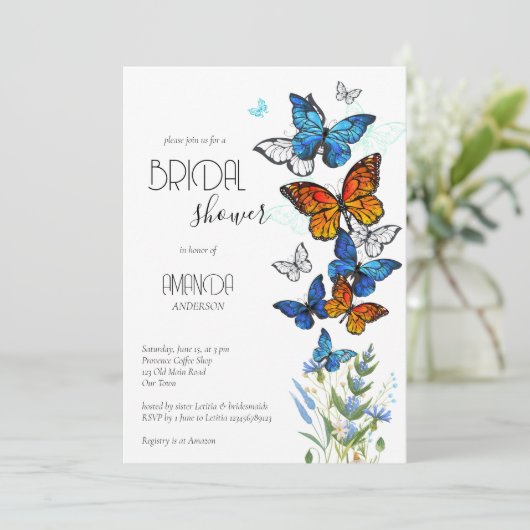 Boterflies weidebloemen vrijgezellenfeest nodigen kaart (Staand voorkant)