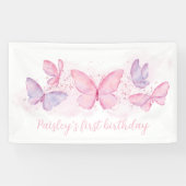 Boterfly 1st Birthday Banner Pink Paars Girl (Horizontaal)