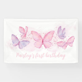 Boterfly 1st Birthday Banner Pink Paars Girl
