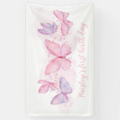 Boterfly 1st Birthday Banner Pink Paars Girl (Verticaal)