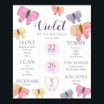 Boterfly 1st Birthday Milestone Poster<br><div class="desc">Het eerste/eerste verjaardagsmijlpaal poster van dit schattige meisje bevat vlinders en faux gouden stippen op een witte achtergrond. Pas uw wensen aan. In mijn winkel kun je passende producten vinden.</div>