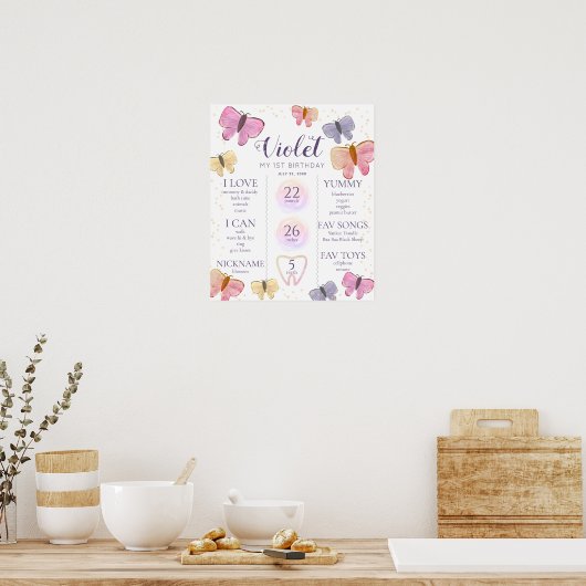 Boterfly 1st Birthday Milestone Poster (Keuken)