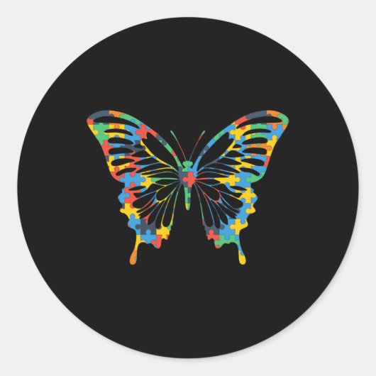 Boterfly Autism Awareness of Puzzle Gift Ronde Sticker (Voorkant)