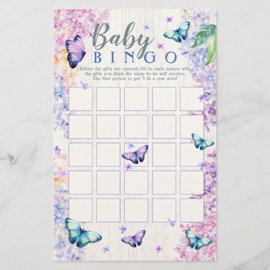 Boterfly Baby shower Bingo Game | Baby Bingo Game (Voorkant)