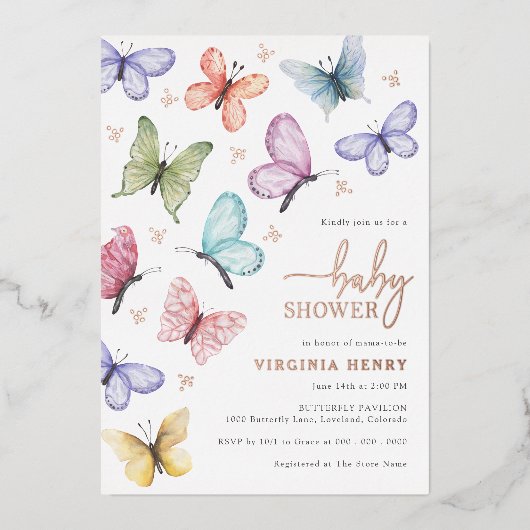 Boterfly Baby shower Invitation Folie Uitnodiging (Voorkant)