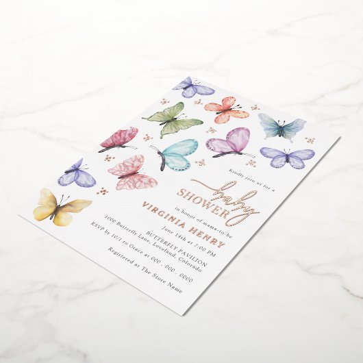 Boterfly Baby shower Invitation Folie Uitnodiging (Gedraaid)