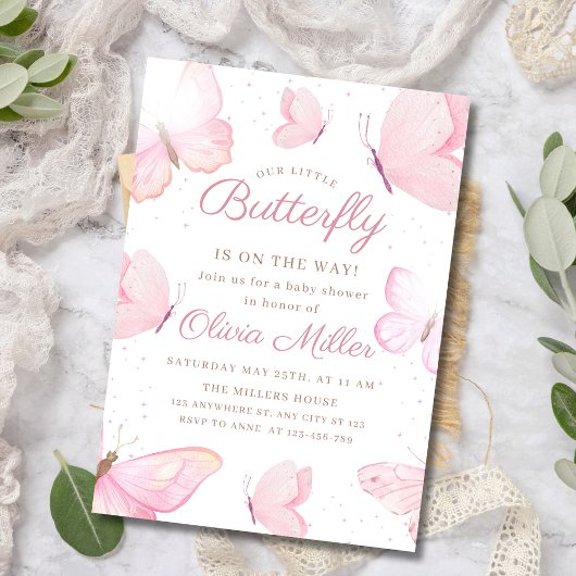 Boterfly Baby shower Invitation, Girl Baby shower Kaart