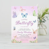Boterfly Baby shower Invitation, Girl Baby shower Kaart (Staand voorkant)
