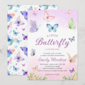 Boterfly Baby shower Invitation, Girl Baby shower Kaart (Voorkant / Achterkant)