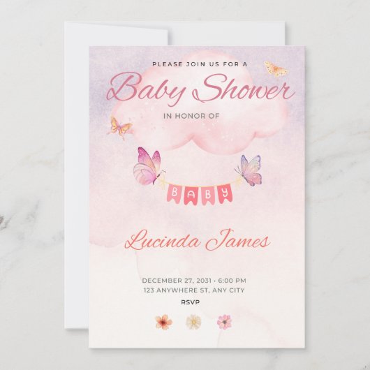 Boterfly Baby shower Invitation Kaart (Voorkant)