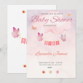 Boterfly Baby shower Invitation Kaart (Voorkant / Achterkant)