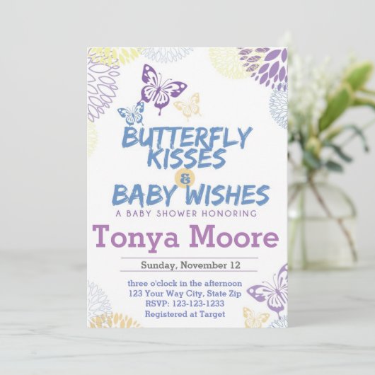 Boterfly Baby shower Invitation Kaart (Staand voorkant)