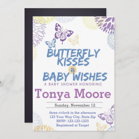 Boterfly Baby shower Invitation Kaart (Voorkant / Achterkant)