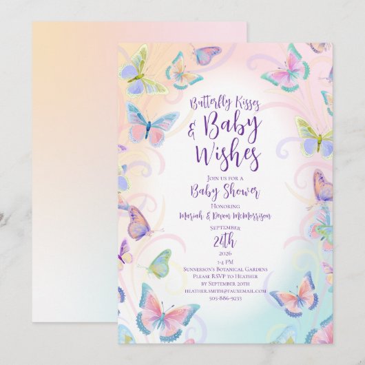 Boterfly Baby shower Invitation Kaart (Voorkant / Achterkant)