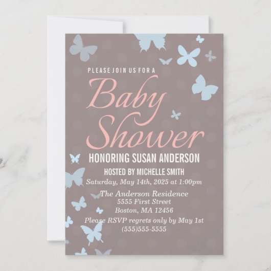 Boterfly Baby shower Invitation Kaart (Voorkant)