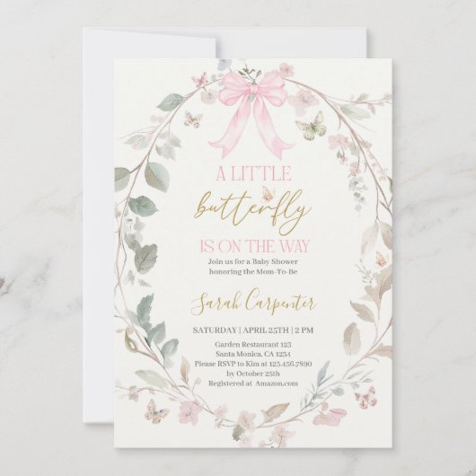 Boterfly Baby shower Invitation Kaart (Voorkant)