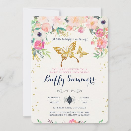 Boterfly Baby shower Invitation Kaart (Voorkant)