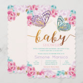 Boterfly Baby shower Invitation Kaart (Voorkant / Achterkant)