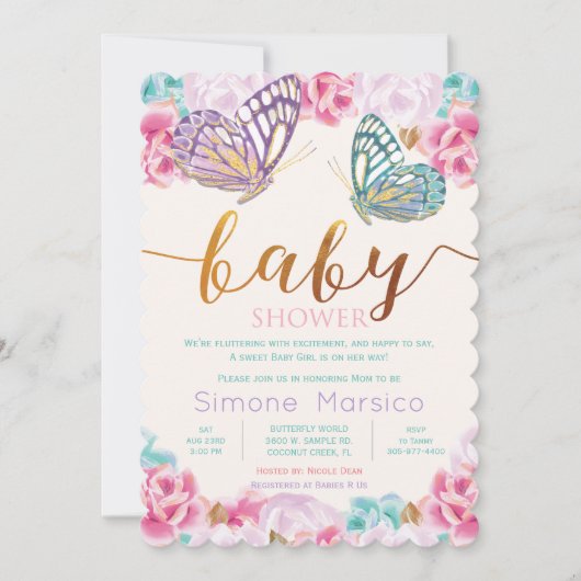 Boterfly Baby shower Invitation Kaart (Voorkant)