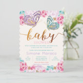 Boterfly Baby shower Invitation Kaart (Staand voorkant)