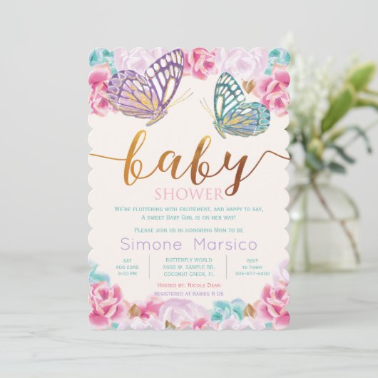 Boterfly Baby shower Invitation Kaart (Staand voorkant)