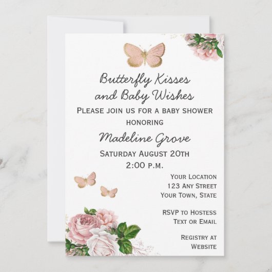 Boterfly Baby shower Invitation Kaart (Voorkant)