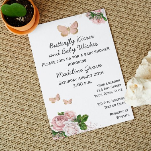 Boterfly Baby shower Invitation Kaart