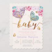 Boterfly Baby shower Invitation Kaart (Voorkant / Achterkant)