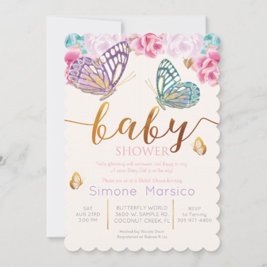 Boterfly Baby shower Invitation Kaart (Voorkant)