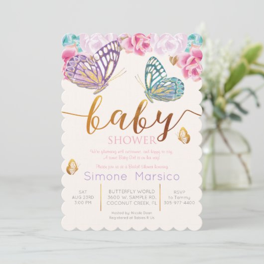 Boterfly Baby shower Invitation Kaart (Staand voorkant)