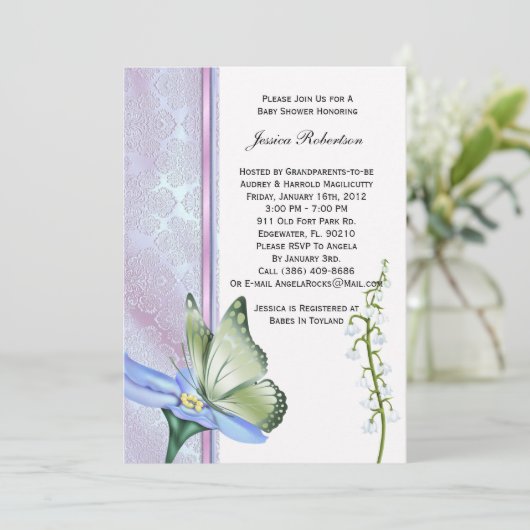 Boterfly-Baby shower-uitnodiging Kaart (Staand voorkant)