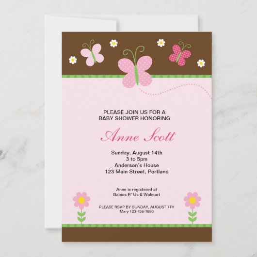 Boterfly-Baby shower-uitnodiging Kaart (Voorkant)